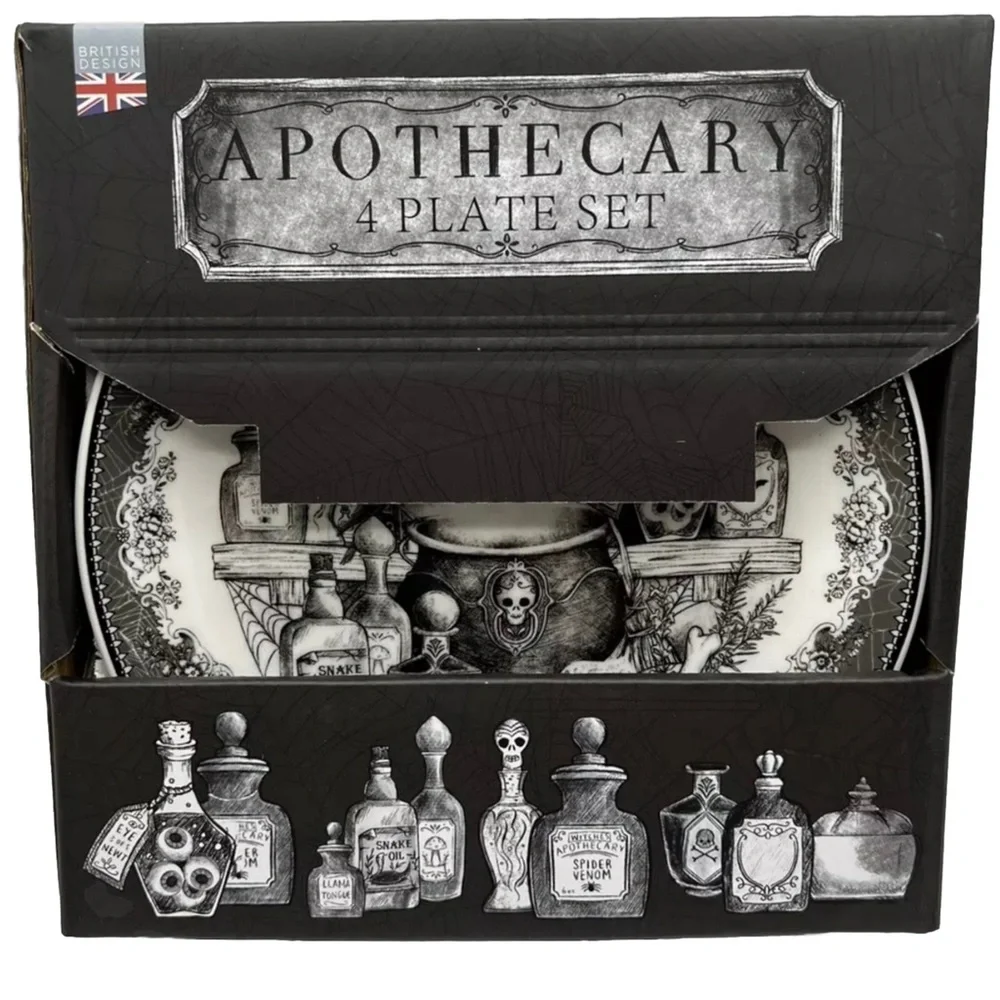 Eaton Fine Dining Halloween Apothecary Gothic Fun 8” Plates New Boxed Set of 4 - Picture 10 of 10